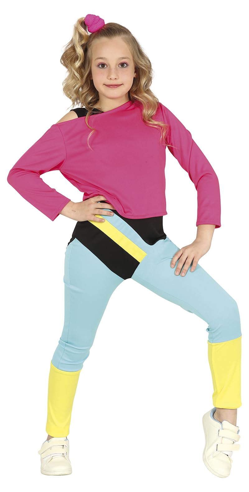 FIESTAS GUIRCA 80s Girl Gymnast Fancy Dress Costume - 90s Outfit with Pink Top and Multicoloured Jumpsuit for Children 7-9 Years