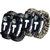 Aootech Paracord Bracelet Kit Outdoor Survival Bracelet Camping Hiking Gear with Compass, Fire Starter, Whistle And Emergency Knife, Pack of 4