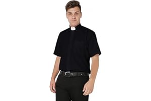 IvyRobes Men's Short Sleeves Clergy Shirt Free Tab Collar - 3 Colors Available