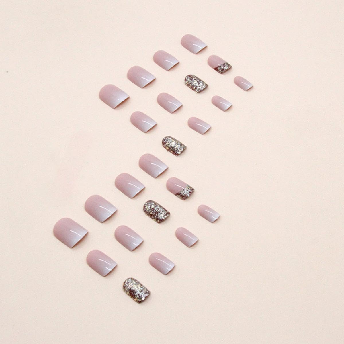 24Pcs Press on Nails Short Square French Tip Fake Nails Pink Gradient with Silver Glitter Design Acrylic Full Cover Glue on False Nails Artificial Stick on Nails for Women Daily Wear Manicure… - Image 3