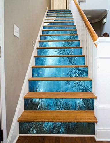 Star Fall Painted Stairway Decoration Adhesive Vinyl Stair Riser Panels Easy To Install and Removable (14, 37")