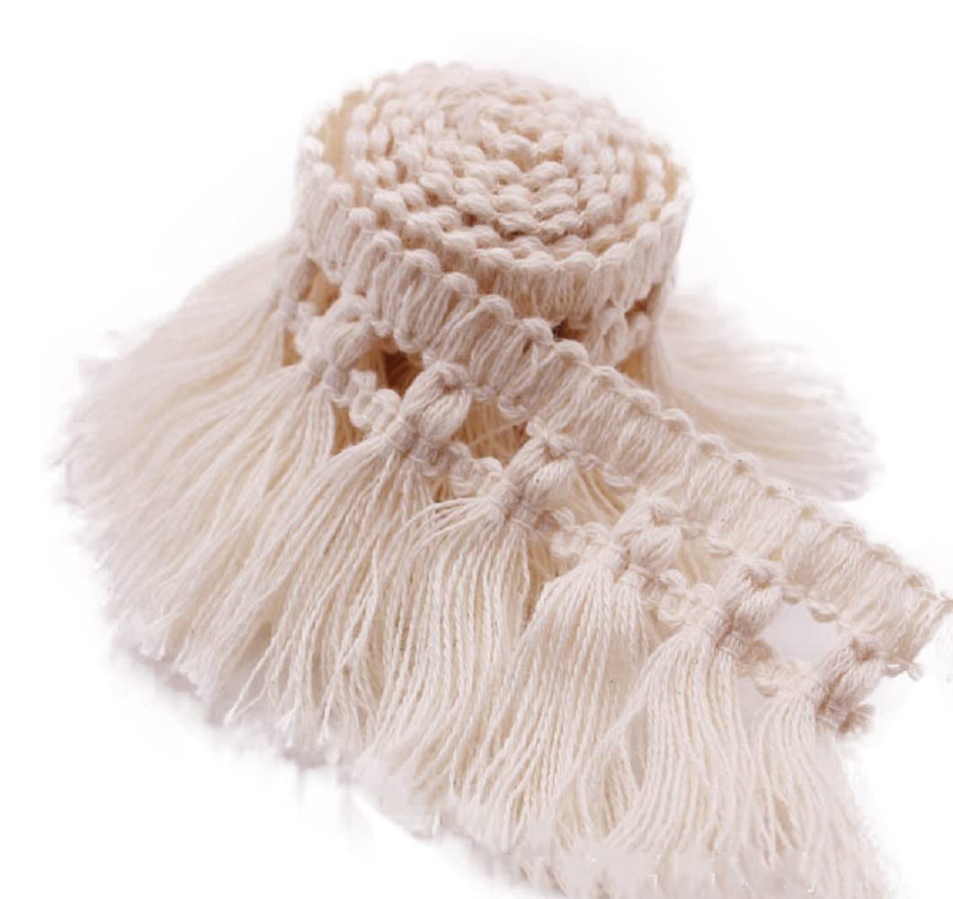Yalulu 10 Yards 45mm Cotton Fringe Tassel Trim, Cotton Tassel Fabric Fringe Trim Decorative DIY Crafts Dress Trimming Decor