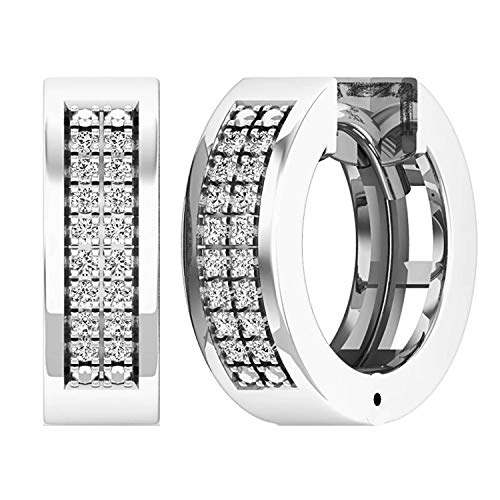 Dazzlingrock Collection 0.12 Carat (ctw) Round White Diamond Mens Ladies Unisex Huggies Hoop Earrings, Sterling Silver