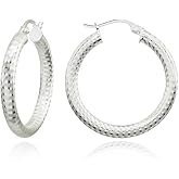 Sterling Silver 3mm Textured Click-Top Round Hoop Earrings, 20mm, 25mm or 30mm