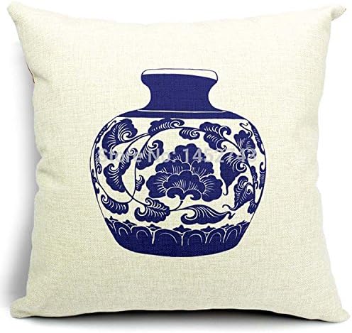 LFarncomboutlet Traditional Chinese Cushion Cover Set 6 Patterns Blue and White Porcelain Pillow Case Home Decoration Gift (1)