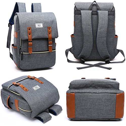 Unisex College Bag Fits up to 15.6'' Laptop Casual Rucksack Waterproof School Backpack Daypacks with USB Charging Port (Gray)