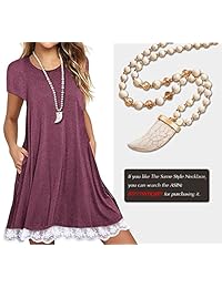 Vestido túnica de encaje de manga corta para dama, talla grande, algodón, con bolsillos