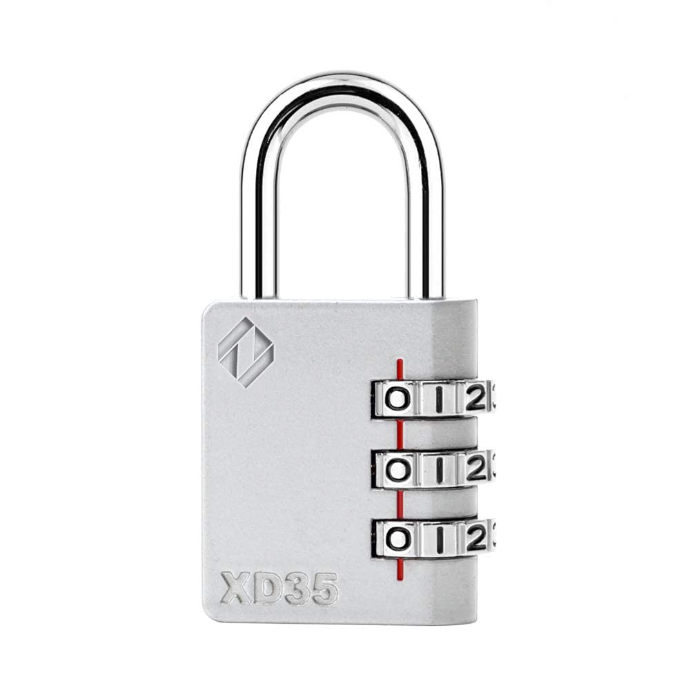 [ZARKER XD35] Small and Heavy Duty 3-Digit Combination Padlock Different Design Defferent Colors and Strong Metal Locking Mechanism - Grey 1pack