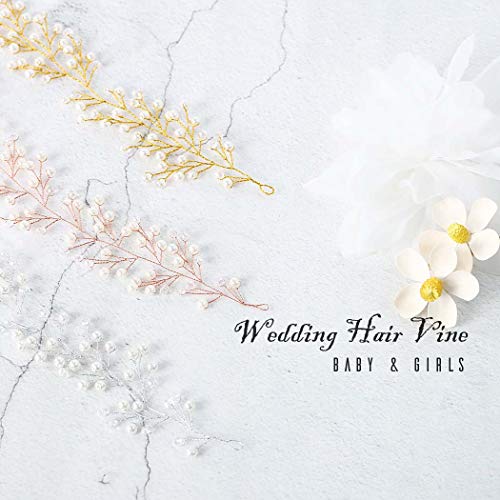 Yean Babys Breath Hair Piece Wedding Hair Vine Sillver Rhinestone Headband Bridal Branch Crystal Wreath Crown Bridal Flower Vine Accessories for Bride and Bridesmaid - 15.74inches (Rose Gold) - Thumbnail 3