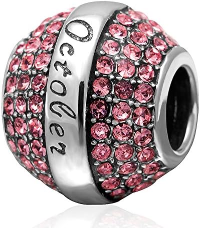 Fantasticharm fits Pandora BraceletJan-Dec Birthstone Charm with Crystal Genuine 925 Sterling Silver Bead for Birthday Gift fits Pandora Style Bracelet (October Birthstone)