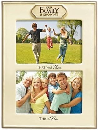 Grasslands Road "Our Family is Growing" Double Opening Ceramic Frame, Antique White, 4 by 6-Inch