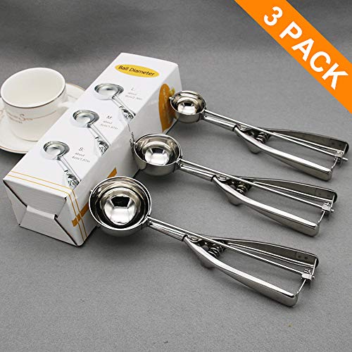 AriTan Cookie Scoop Set of 3, Stainless Steel Ice Cream Scoop Include Large-Medium-Small Size, Good Grips Squeeze Melon Disher