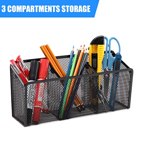 Magnetic Pencil Holder, VICNOVA Metal Magnetic Pen Holder with Extra Strong Magnets/3 Generous Compartments, Magnetic Storage Basket Organizer to Hold Whiteboard Refrigerator Locker Accessories - Thumbnail 3