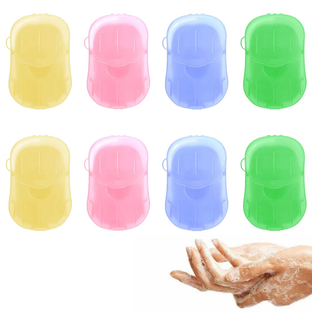 Soap Paper Soap Sheets, Disposable Soap, Pack of 8 Mini Soap, Disposable Paper Soap with Plastic Box for On the Go, Travel, Camp, Outdoor, Hiking