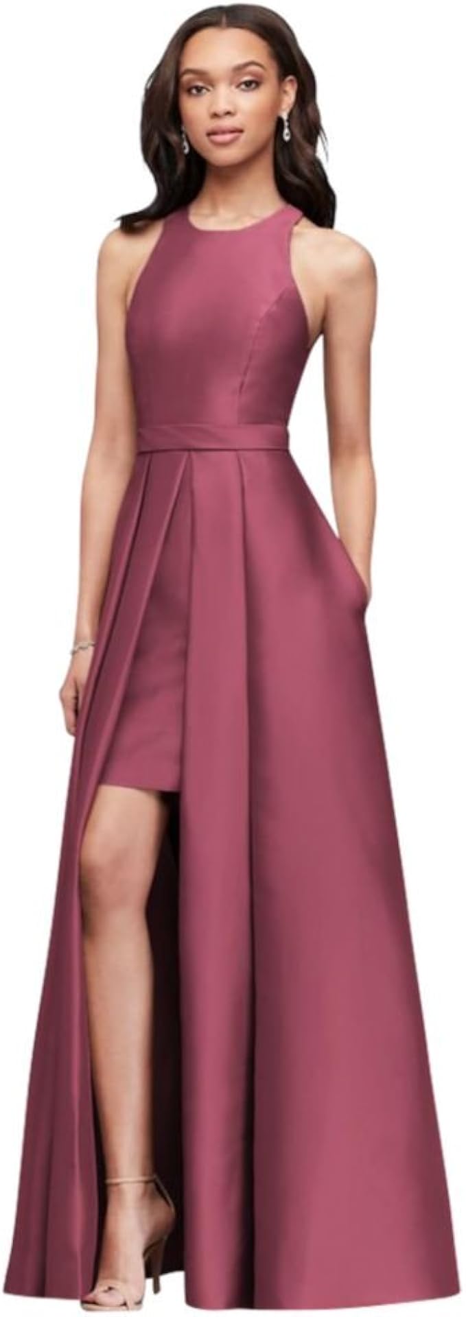 structured mikado strapless long bridesmaid dress