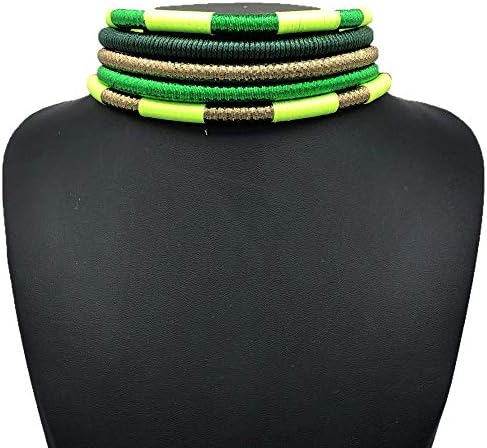 African Necklace - Ankara Jewelry - Sunkissed Marula Kente Choker & Bib African Necklace Jewelry Set (Multi E)