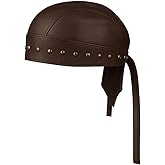 Sheep Leather Skull caps in Black Sweat Head Wraps Studded Skull Cap Bandana Style in Real Do Du Rag Leather Doo Rag Motorcycle Biker Cap Brown ICE Club Shop