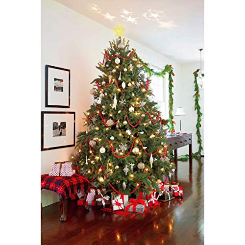 YUNLIGHTS Lighted Christmas Tree Toppers with Rotating Star Projector, Gold Glittered 5 Point