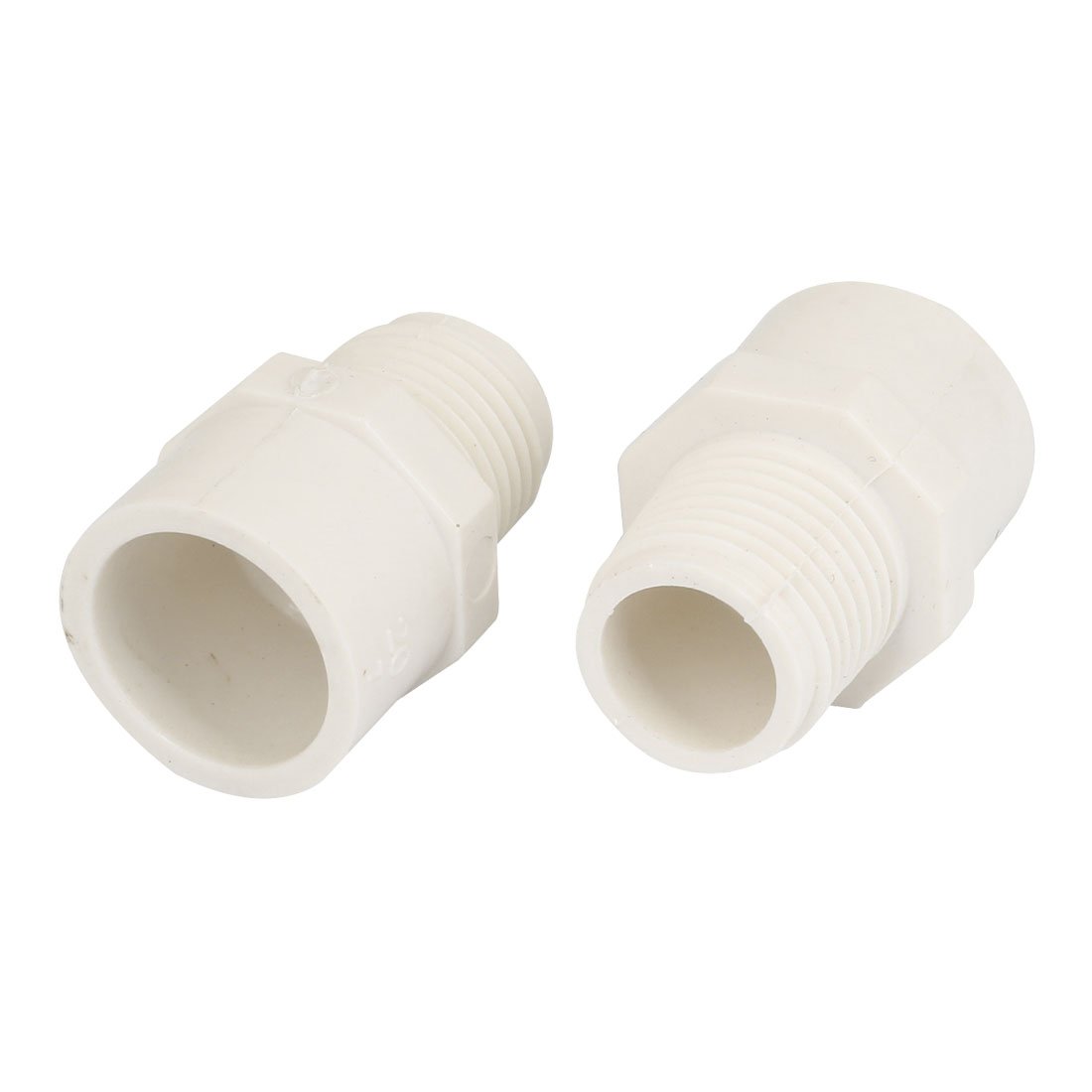 Sourcingmap 2pcs 20mm 1/2" PT Male Thread PVC Straight Pipe Tube Adapter Connector White