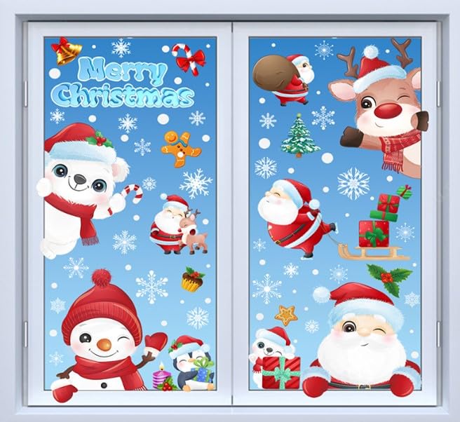 192 PCS Christmas Window Stickers- Reusable Xmas Window Stickers- Double-Sided Colorful Christmas Stickers- Christmas Window clings- Decals for Christmas Decoration