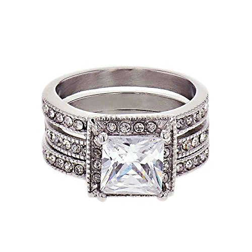 Halo Princess Cut Cubic Zirconia CZ Ct Stainless Steel Want