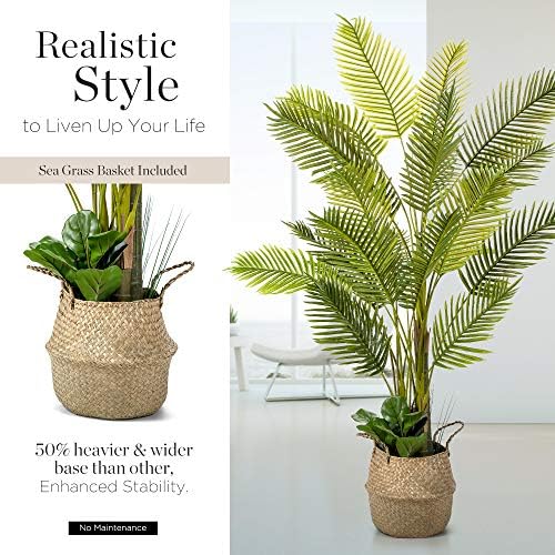 Faux palm tree in room setting, priced at $179.99 as of August 9, 2023.