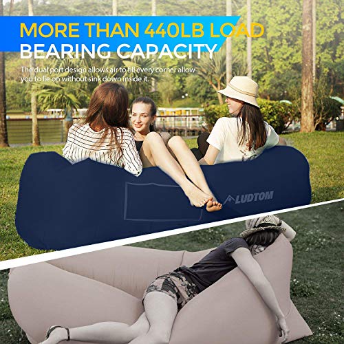 ludtom Inflatable Lounger Air Sofa Hammock, 440 lb Portable and Waterproof Ideal Inflatable Pouch Couch for Camping Gear and Accessories for Outdoors Pool Backyard Traveling Navy