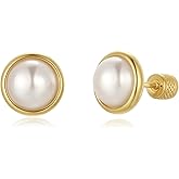 Seraphina 14K Gold Pearl Stud Earrings for Women | Hypoallergenic Screw Back Helix Cartilage Piercing French-Style Half-Circle Pearl Earrings