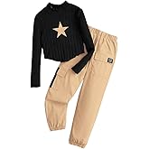Azmxynol Girls Clothes 2 Piece Outfit Long Sleeve Crop Top + Cargo Pants, Tween Fall Clothing Set, Sizes 5-16 Years