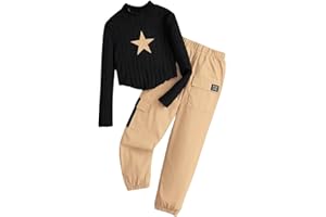 Azmxynol Girls Clothes 2 Piece Outfit Long Sleeve Crop Top + Cargo Pants, Tween Fall Clothing Set, Sizes 5-15 Years