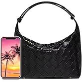 Woven Purse for Women, Braided Vegan Leather Woven Bag, Slouchy Mini Hobo Tote Purses, Small Top-Handle Shoulder Handbag