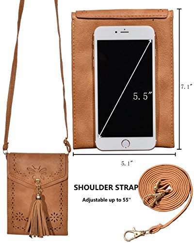 Outrip Women's Small Crossbody Bag Tassel Cell Phone Purse Wallet Shoulder Bag (Brown)