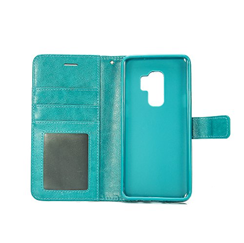 Samsung Galaxy S9 Plus Case, HLCT PU Leather Case, with Soft TPU Protective Bumper, Built-in Kickstand, Cash and Card Pockets (Teal)