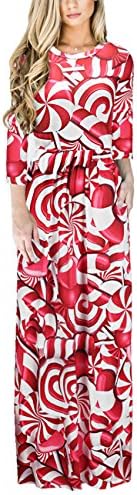 HENCY Women's Long Sleeve Flare Swing Tunic Party Long Maxi Dress - Snowflake Santa Claus Tree Snowman Floral Print
