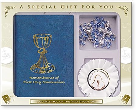 FHC FIrst Holy Communion Gift Set Mass Book, ROsary Beads, Rosette, Medal C5218