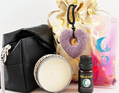 Migraine and Headache Pain Relief, Hangovers, Fibromyalgia- 100% Natural and Organic-Weareable Head Wrap with Necklace Diffuser and Essential Oil, Spa Candle Included-Complete Package