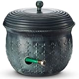 Garden Hose Holder Storage Pot Copper with Lid Antique Green Finish Lattice Steel