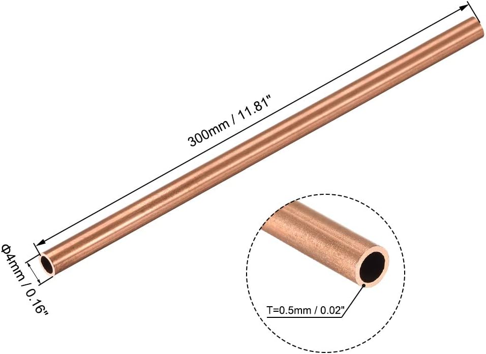 sourcing map Copper Round Tube, 4mm OD 0.5mm Wall Thickness 300mm Long Straight Pipe Tubing 3 Pcs, 4mm x 0.5mm - Image 3