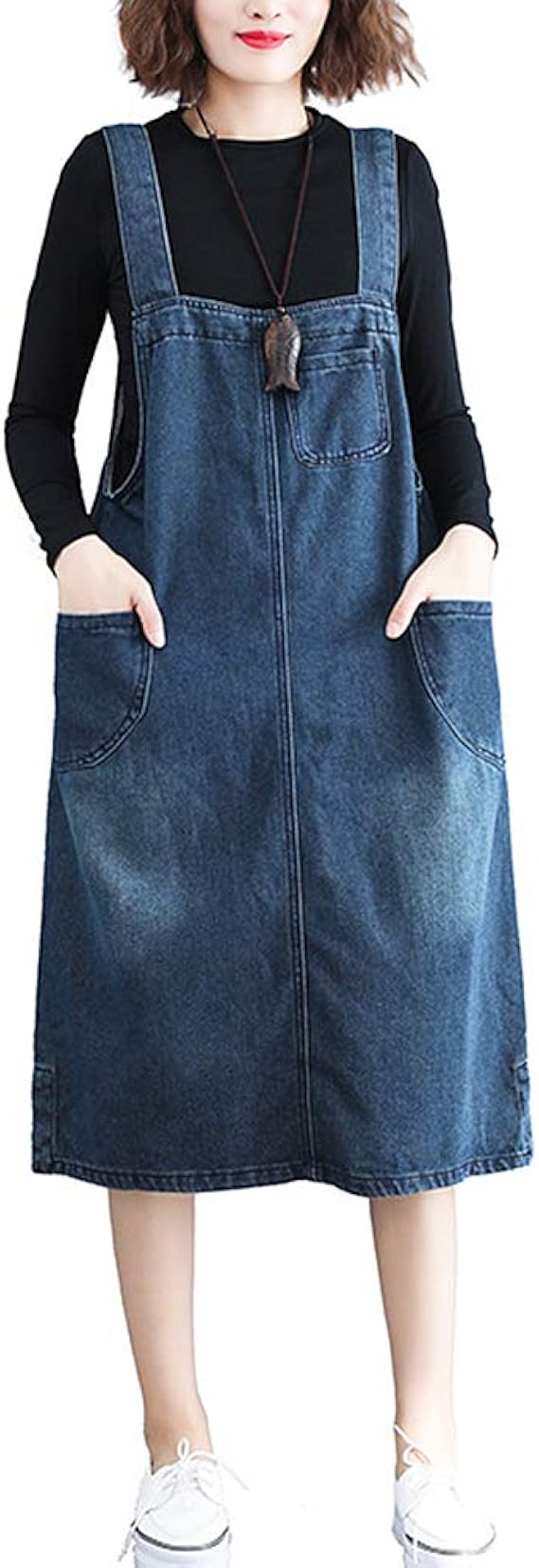 Amazon Co Jp アンミダ Anmida スカート デニムサロペット ワンピース スカート 大人 ゆったり おしゃれ かわいい 体型カバー サロペット デニムサロペットスカート 大きいサイズ レディース デニムスカート 膝丈 スカート ワンピース ポケット 春夏 服 ファッション小物