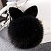 12 cm Rabbit Ears Fur Ball Bag Charms with Golden Keyring Pom Pom, Fluffy Fur Ball Keychain for Car Keyring, Charm Gift (Black)