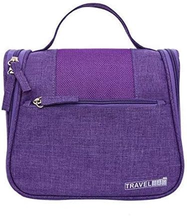 SoloTravel Waterproof Portable Travel Zipper Bag for Makeup Toiletry & Cosmetic Organizer Hanging Pouch with Hook & Handle for Women & Men, Purple