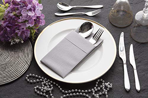 Moyes Home Kangaroo Air Laid Napkin,Perfect Size(16x16 inches,Pack of 50) Linen-Feel, Disposable Like Soft & Perfect Dinner Napkins with Built-in Flatware Pocket for Kitchen,Weddings or Events (Grey) - Thumbnail 2