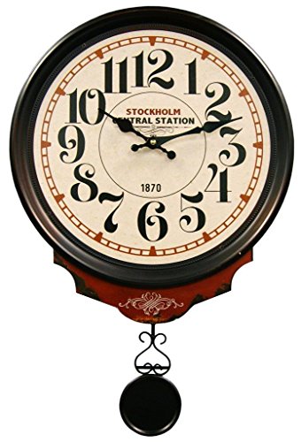 HDC International 05-0079 Wall Clock, Off-White, Central Station Round with Pendulum