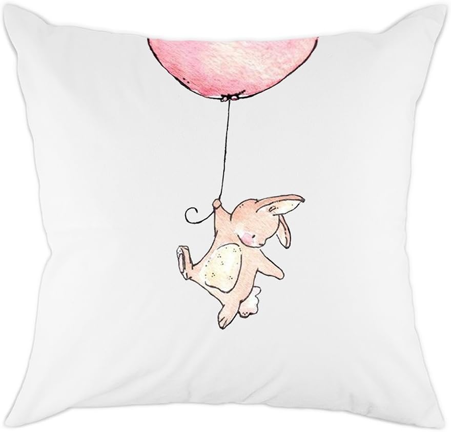 Redland Art Cute Rabbit Travel by Balloon Flying Pattern Cotton Polyester Throw Pillow Case Car Sofa Cushion Cover for Gifts