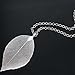 Leaf Necklace Statement Natural Leaf Necklace Boho Jewelry Silver Plated Leaf Pendant Necklace (White)