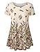 Jubby Pleated Swing Cool Blouse T-Shirts, Womens Lace Printting Flower Pattern Summer Spring Wear Casual Retro Fashion Loose Fit Short Sleeves Tunics Tops X-Large Beige_t04