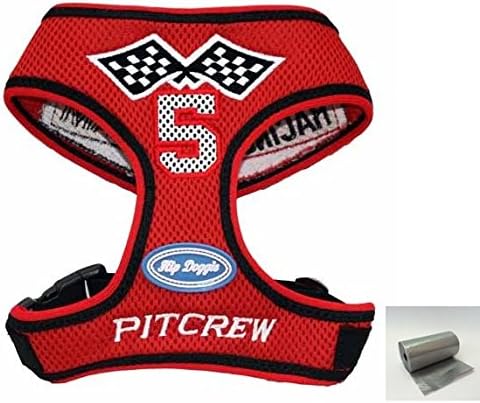 Red Racing Team Ultra Mesh Choke-Free Halter Harness travel set-Dog Sizes XXS thru 3XL. (S- Chest 13-19”, Neck 10.5” , Red/Black)