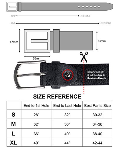 Eurosport Men's Design Faux Leather Classic Look Cut-To-Fit Belt with Dark Metal Square Buckle, Black, Medium