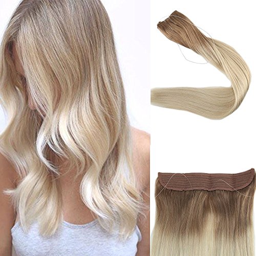 Full Shine 20inch Straight Flip Remy Human Hair Extension with Invisible Wire Ombre Hair Dye Color #6 Fading to #613 Blonde 100g Hairpieces