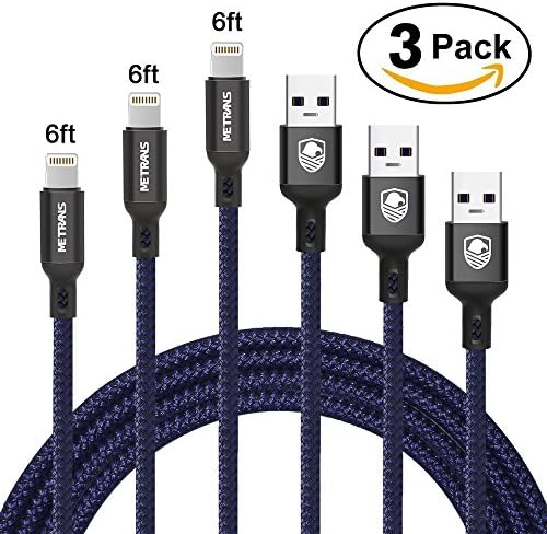 iPhone charger, Metrans Nylon Braided Lightning Cable [3-Pack] Charging And Syncing Cable for iPhone iPad and iPod (6.6ft/2m)